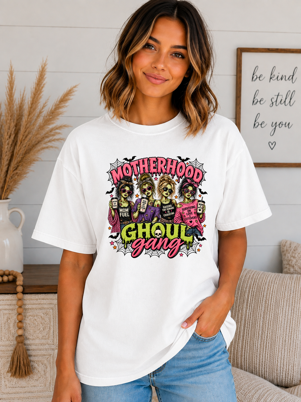 Motherhood Ghoul Gang Halloween Comfort Colors T-Shirt | Spooky Mom Life Graphic Tee | Funny Halloween Mom Shirt | Ghoul Mama Tee