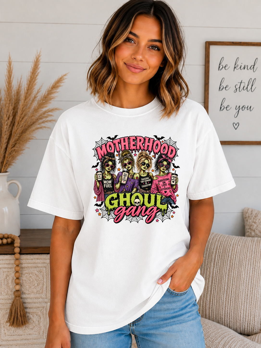 Motherhood Ghoul Gang Halloween Comfort Colors T-Shirt | Spooky Mom Life Graphic Tee | Funny Halloween Mom Shirt | Ghoul Mama Tee