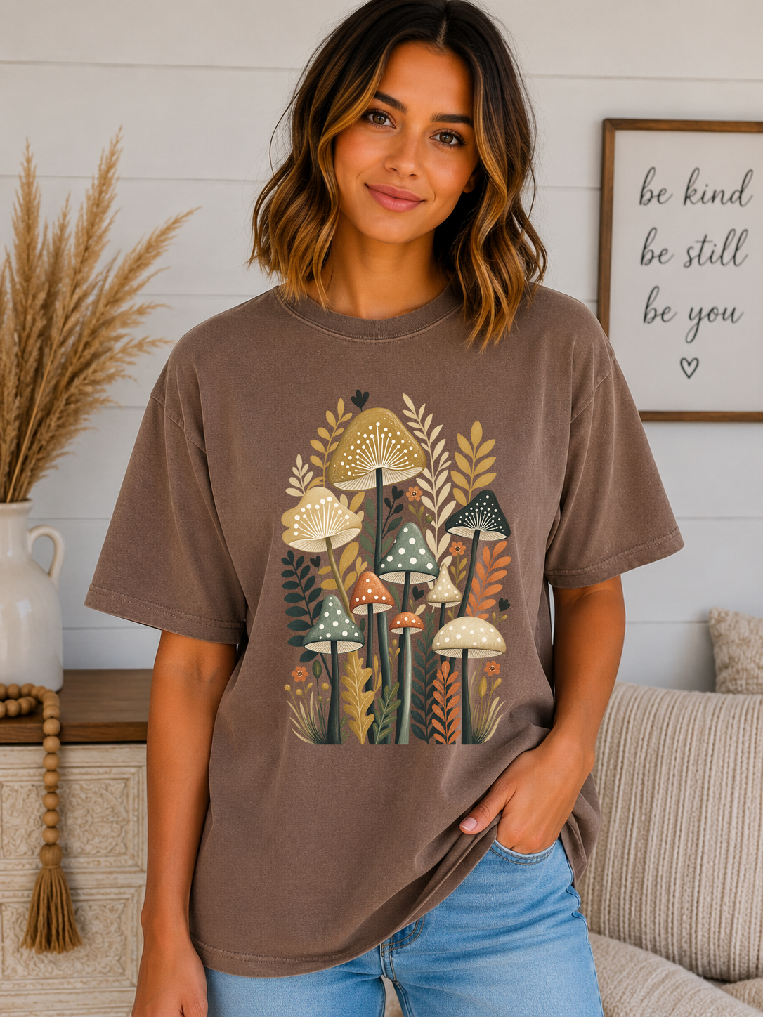 Comfort Colors Mushroom T-Shirt – Retro Botanical Mushroom Graphic Tee, Boho Woodland Nature Shirt, Cottagecore Floral Tee