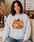 Floral Pumpkin Gildan Sweatshirt | Cute Fall Pumpkin Graphic Crewneck | Boho Autumn Flower Sweatshirt
