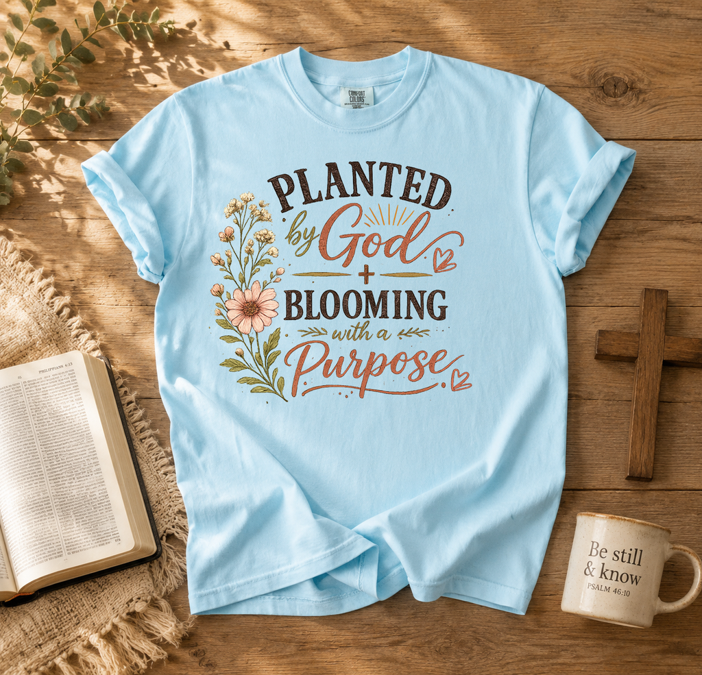 Planted by God Blooming With A Purpose, Faith, Jesus, Comfort Colors Tshirt
