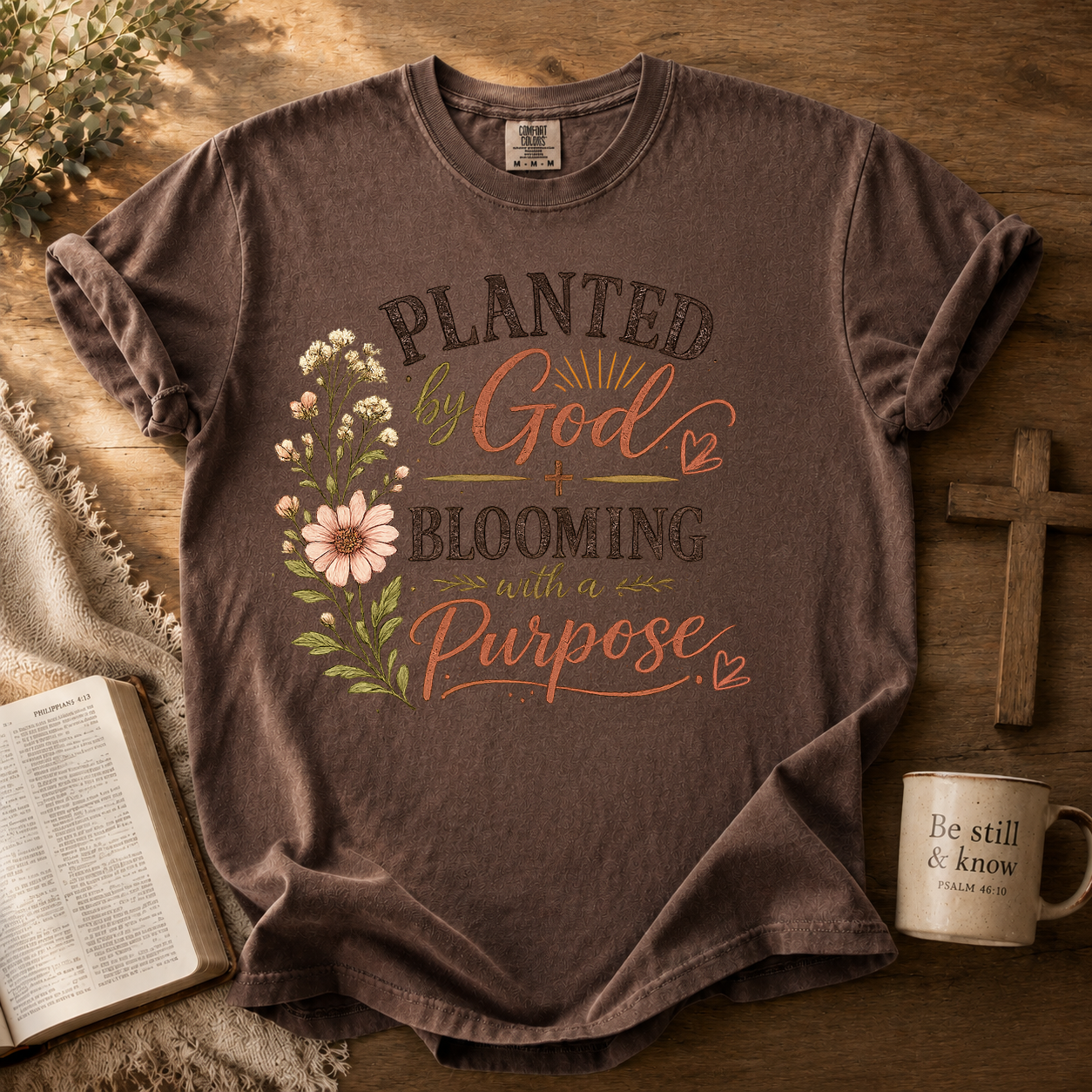 Planted by God Blooming With A Purpose, Faith, Jesus, Comfort Colors Tshirt