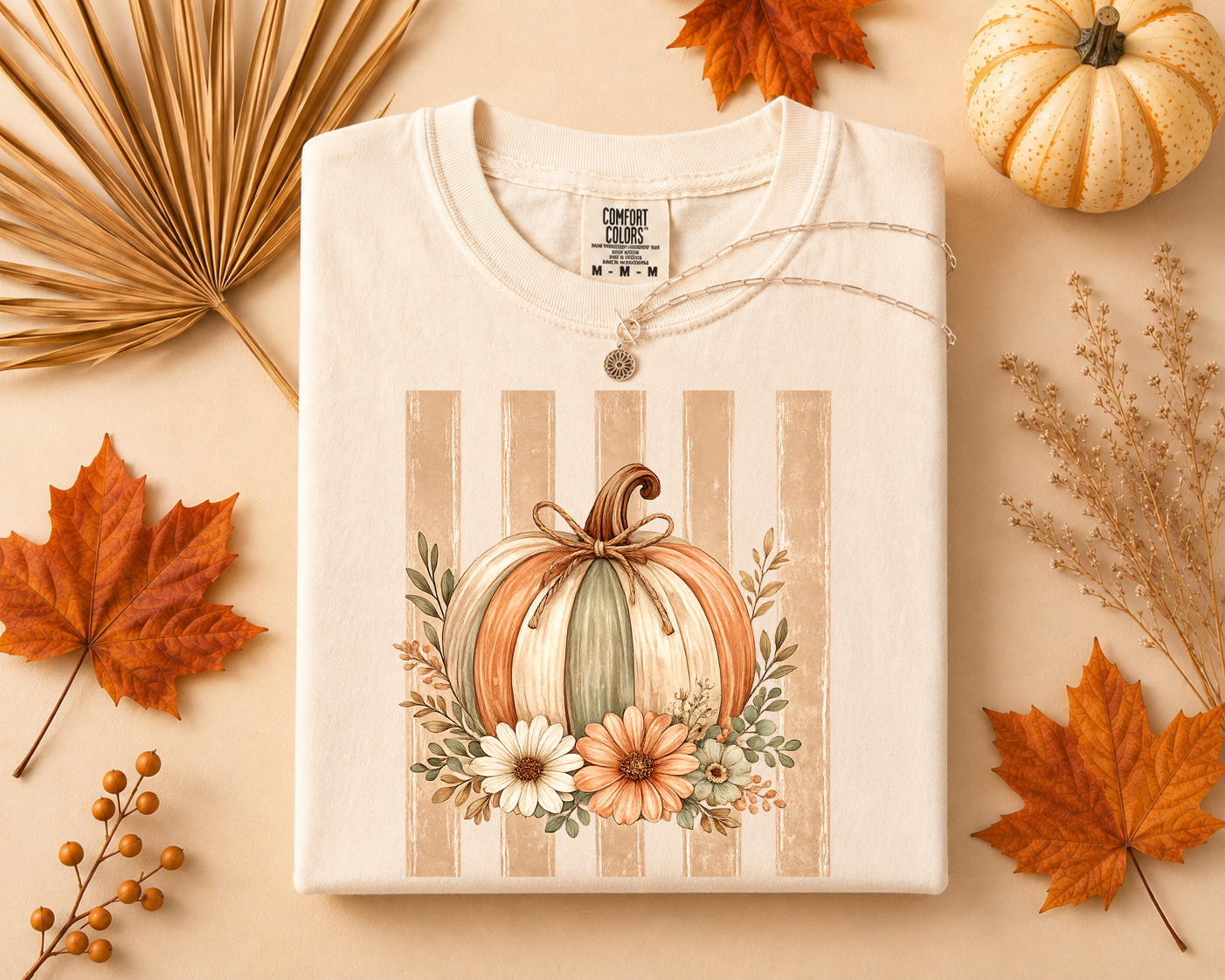 Pumpkin Stripes, Boho, Floral, Cute, Fall, Autumn, Comfort Colors