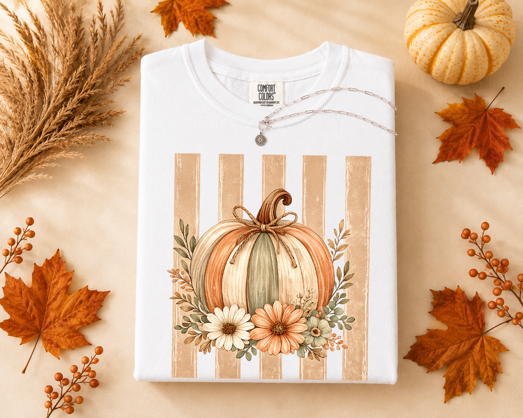 Pumpkin Stripes, Boho, Floral, Cute, Fall, Autumn, Comfort Colors