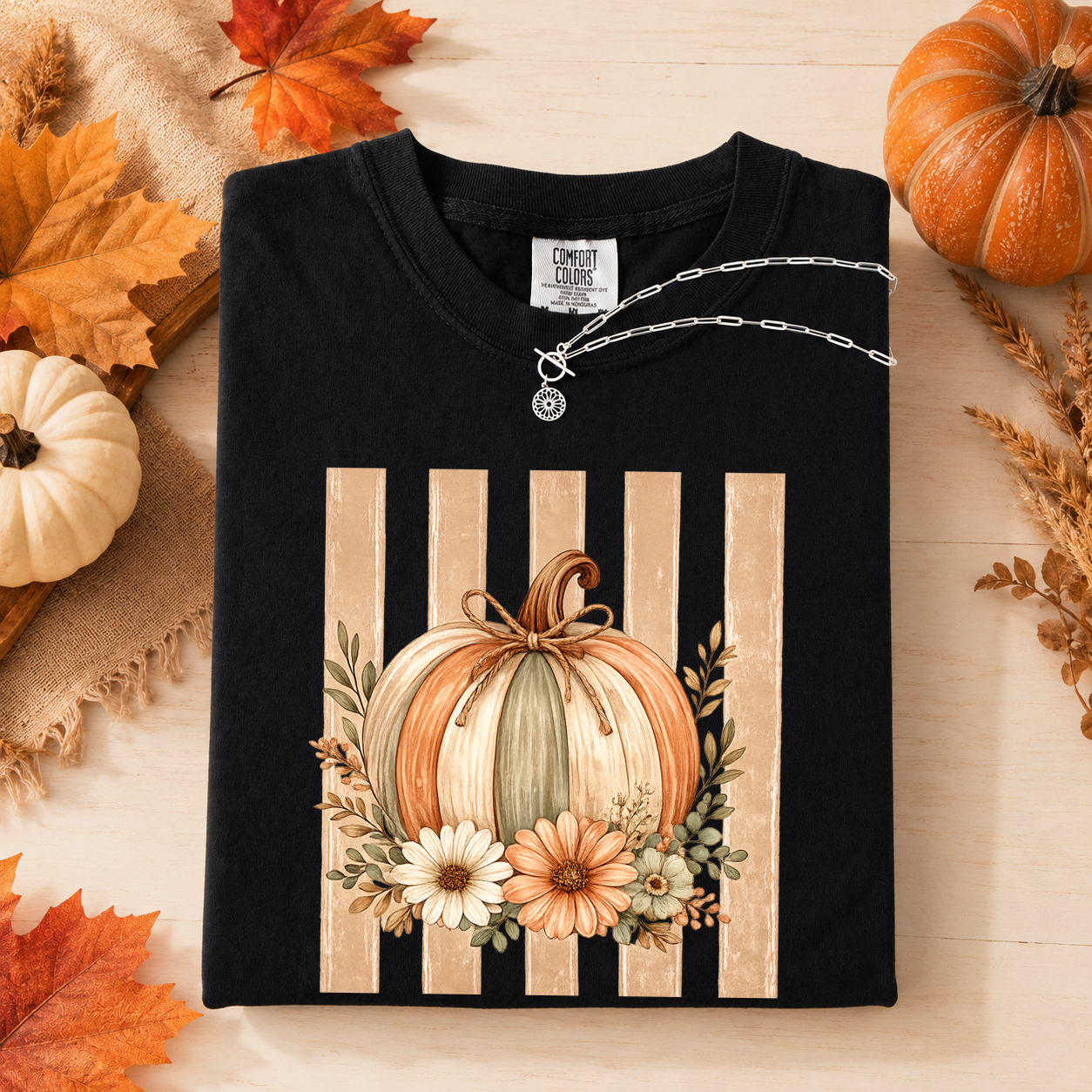 Pumpkin Stripes, Boho, Floral, Cute, Fall, Autumn, Comfort Colors