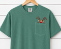 Christmas Reindeer Pocket Comfort Colors T-Shirt – Cute Rudolph Peeking Pocket Tee, Festive Holiday Graphic Shirt, Cozy Christmas Tee