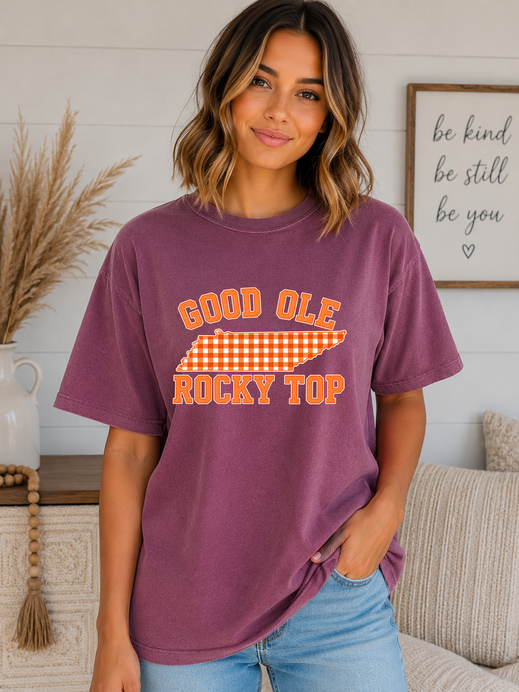 Good Ole Rocky Top Tennessee Comfort Colors T-Shirt – Orange Gingham Volunteer State Graphic Tee
