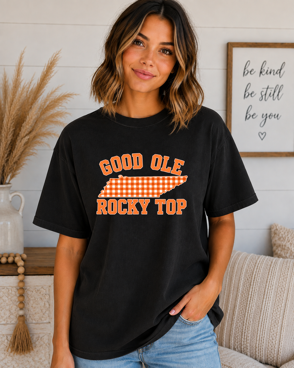 Good Ole Rocky Top Tennessee Comfort Colors T-Shirt – Orange Gingham Volunteer State Graphic Tee