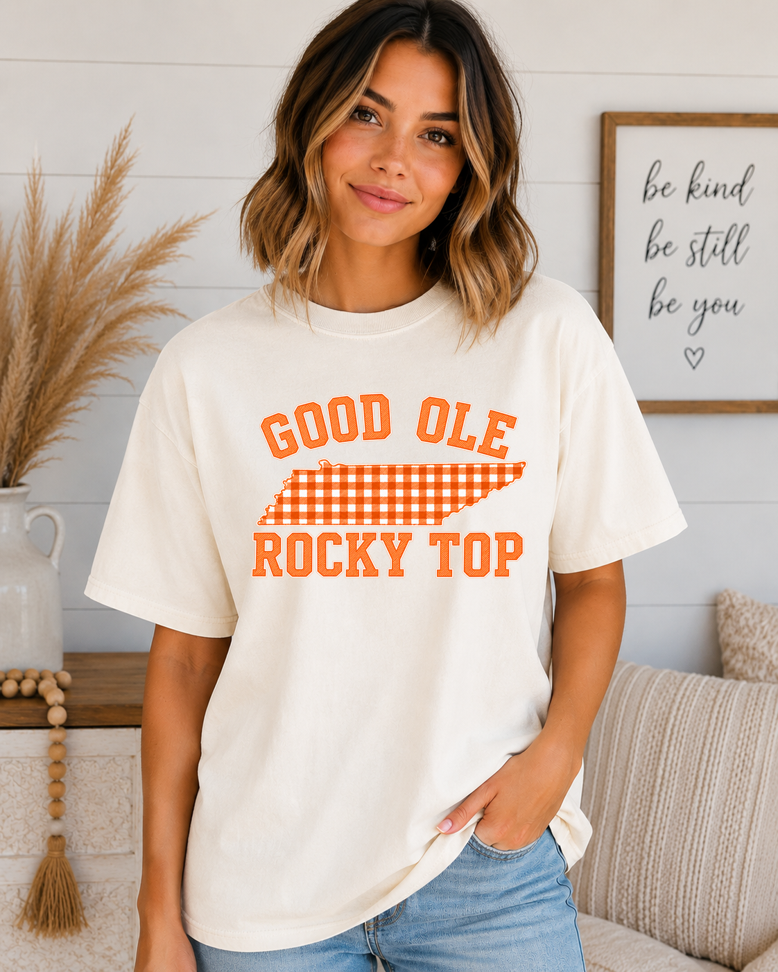 Good Ole Rocky Top Tennessee Comfort Colors T-Shirt – Orange Gingham Volunteer State Graphic Tee