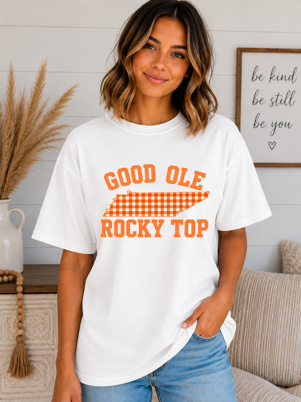 Good Ole Rocky Top Tennessee Comfort Colors T-Shirt – Orange Gingham Volunteer State Graphic Tee