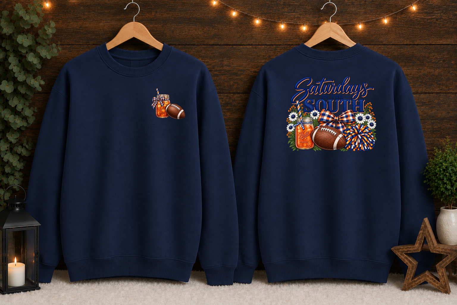 Saturdays in the South Gildan Sweatshirt – Southern Football Game Day Crewneck, Sweet Tea & Football Shirt, Front and Back Graphic