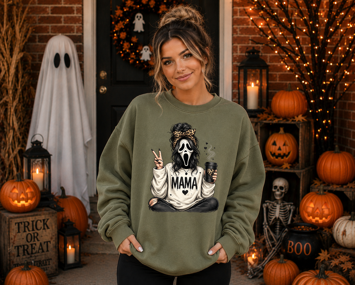 Spooky Mama Halloween Gildan Sweatshirt | Horror Mom Graphic Crewneck | Freddy, Ghostface, Michael & Jason Inspired Mama Sweatshirt
