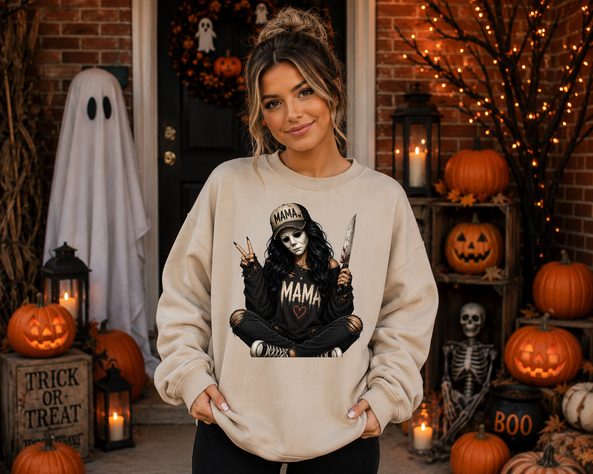 Spooky Mama Halloween Gildan Sweatshirt | Horror Mom Graphic Crewneck | Freddy, Ghostface, Michael & Jason Inspired Mama Sweatshirt