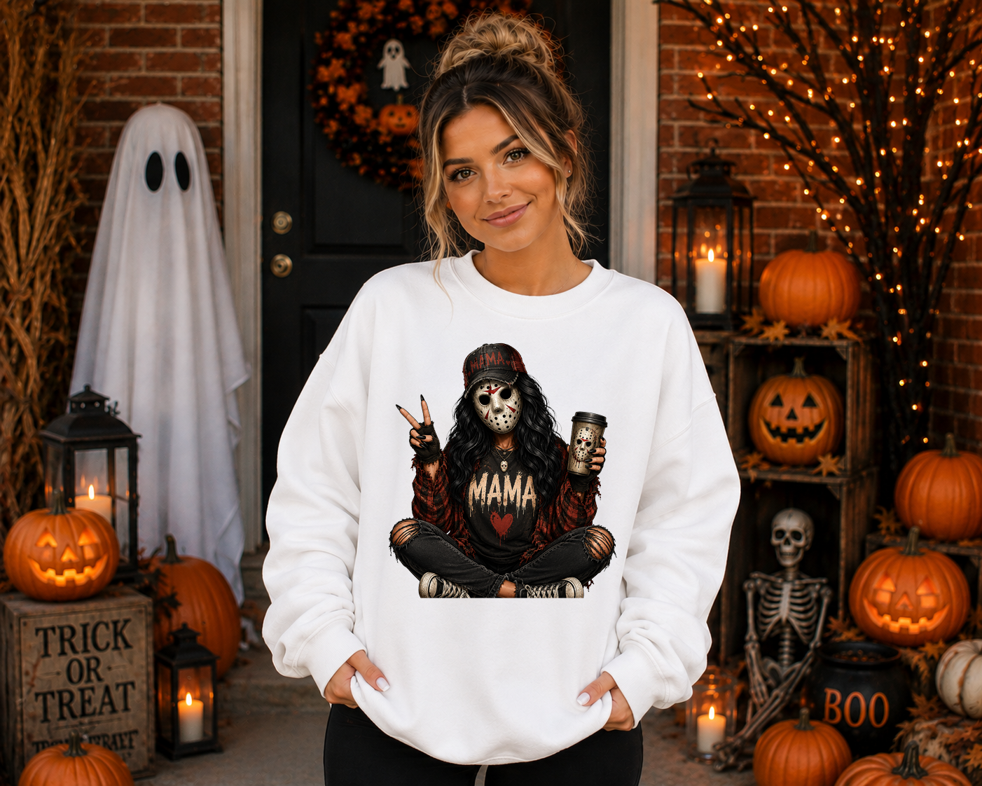 Spooky Mama Halloween Gildan Sweatshirt | Horror Mom Graphic Crewneck | Freddy, Ghostface, Michael & Jason Inspired Mama Sweatshirt