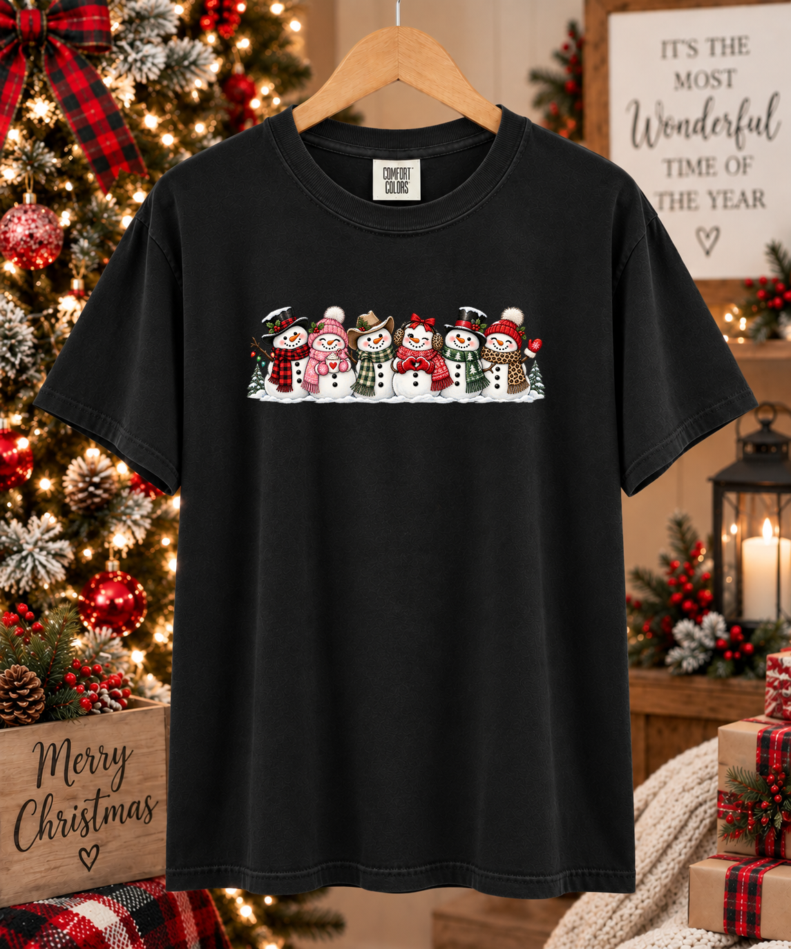 Cute Snowman Christmas Comfort Colors T-Shirt – Festive Snowman Family Holiday Graphic Tee – Cozy Christmas Shirt