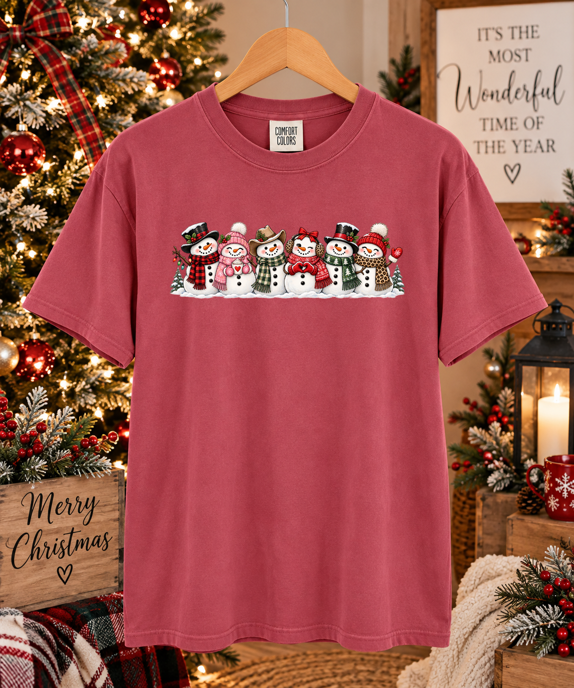 Cute Snowman Christmas Comfort Colors T-Shirt – Festive Snowman Family Holiday Graphic Tee – Cozy Christmas Shirt