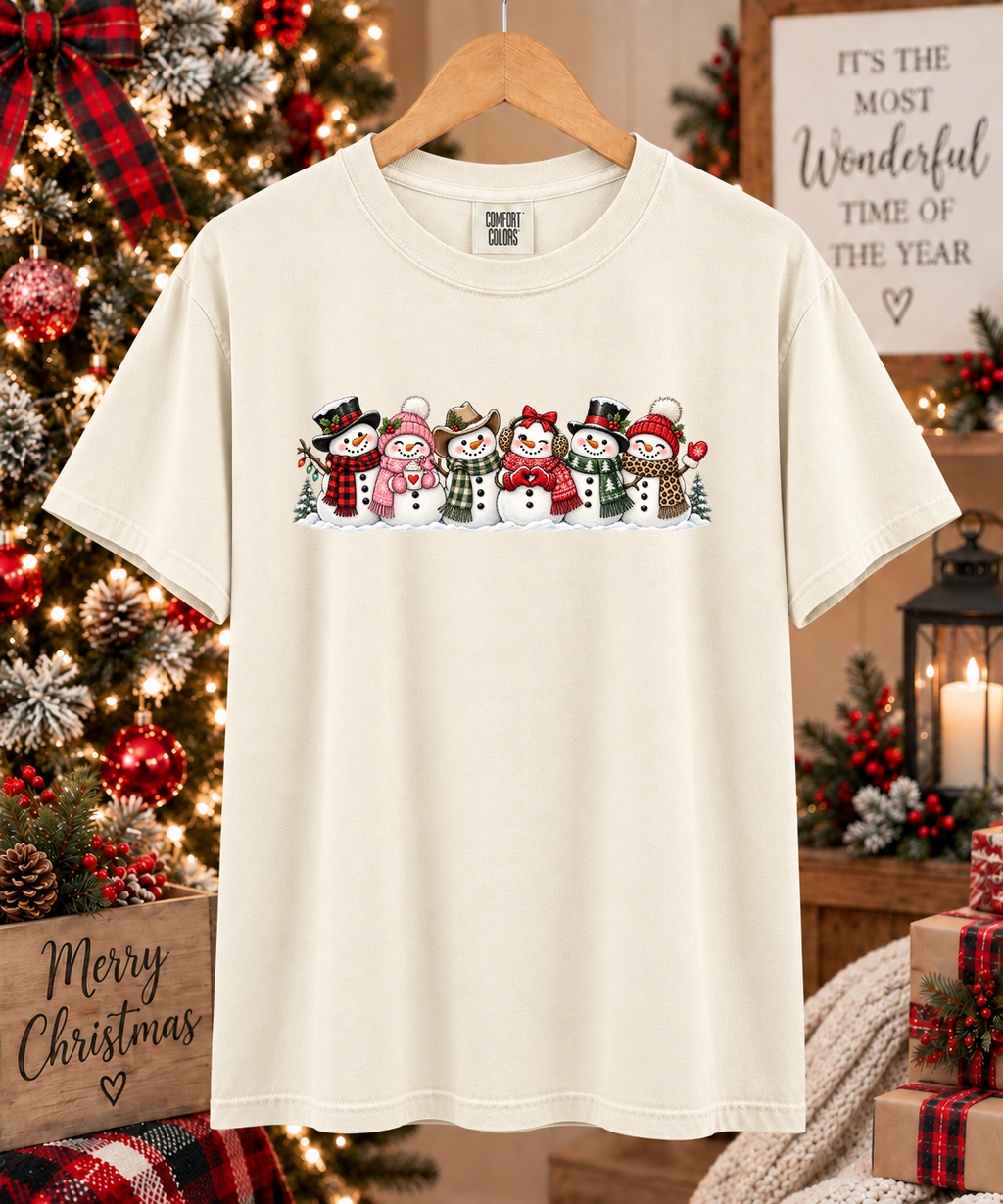 Cute Snowman Christmas Comfort Colors T-Shirt – Festive Snowman Family Holiday Graphic Tee – Cozy Christmas Shirt