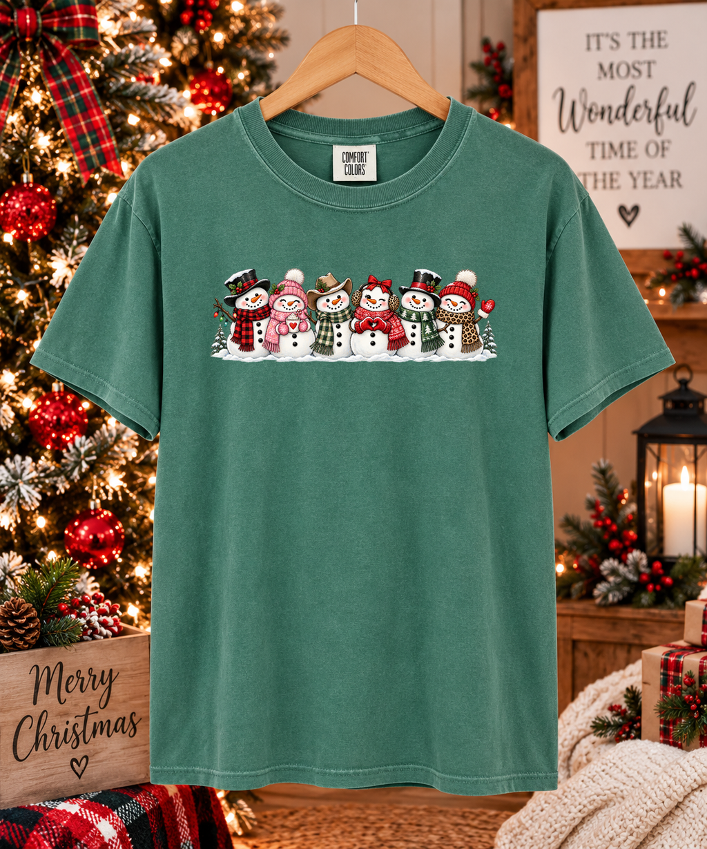 Cute Snowman Christmas Comfort Colors T-Shirt – Festive Snowman Family Holiday Graphic Tee – Cozy Christmas Shirt