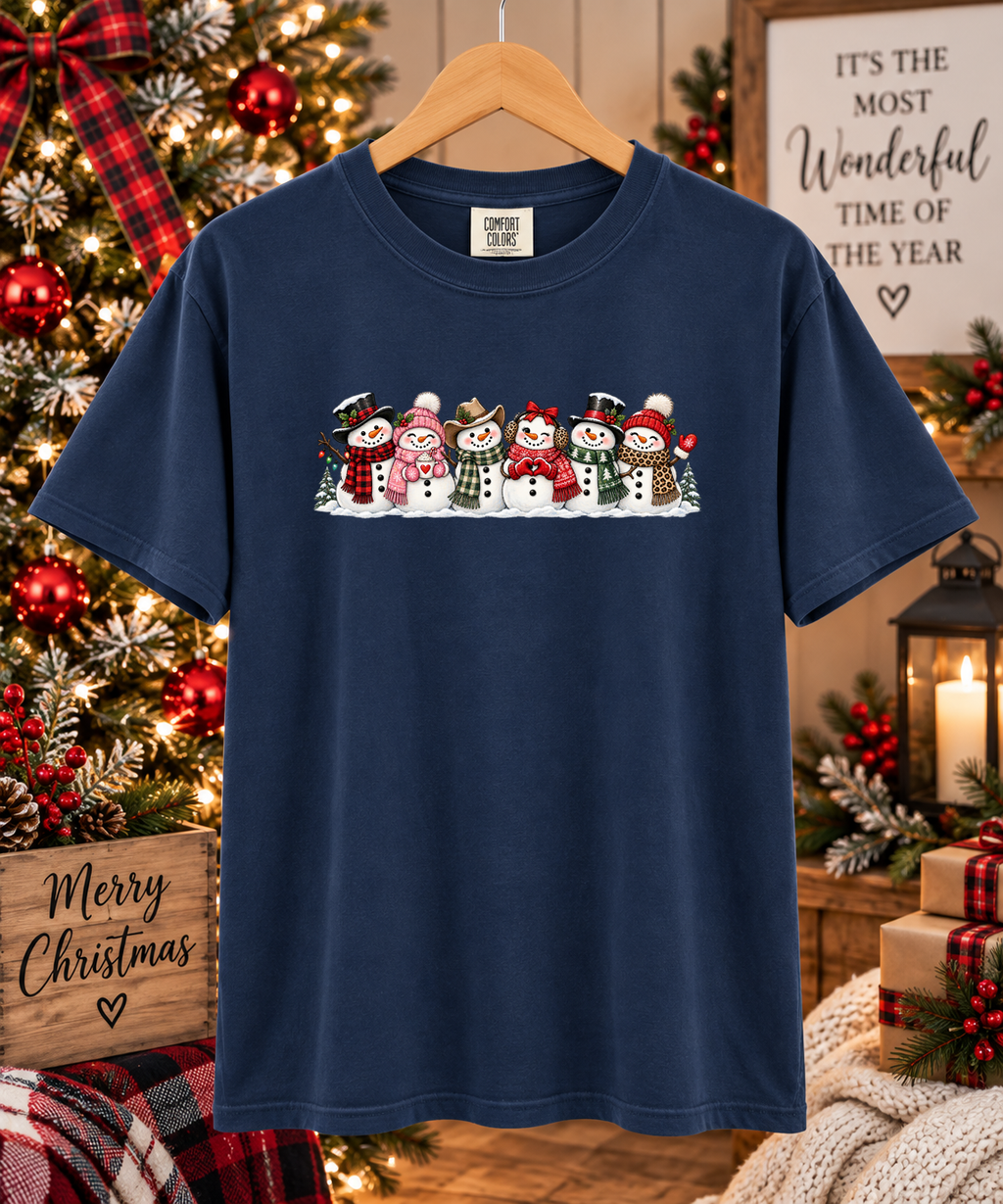 Cute Snowman Christmas Comfort Colors T-Shirt – Festive Snowman Family Holiday Graphic Tee – Cozy Christmas Shirt