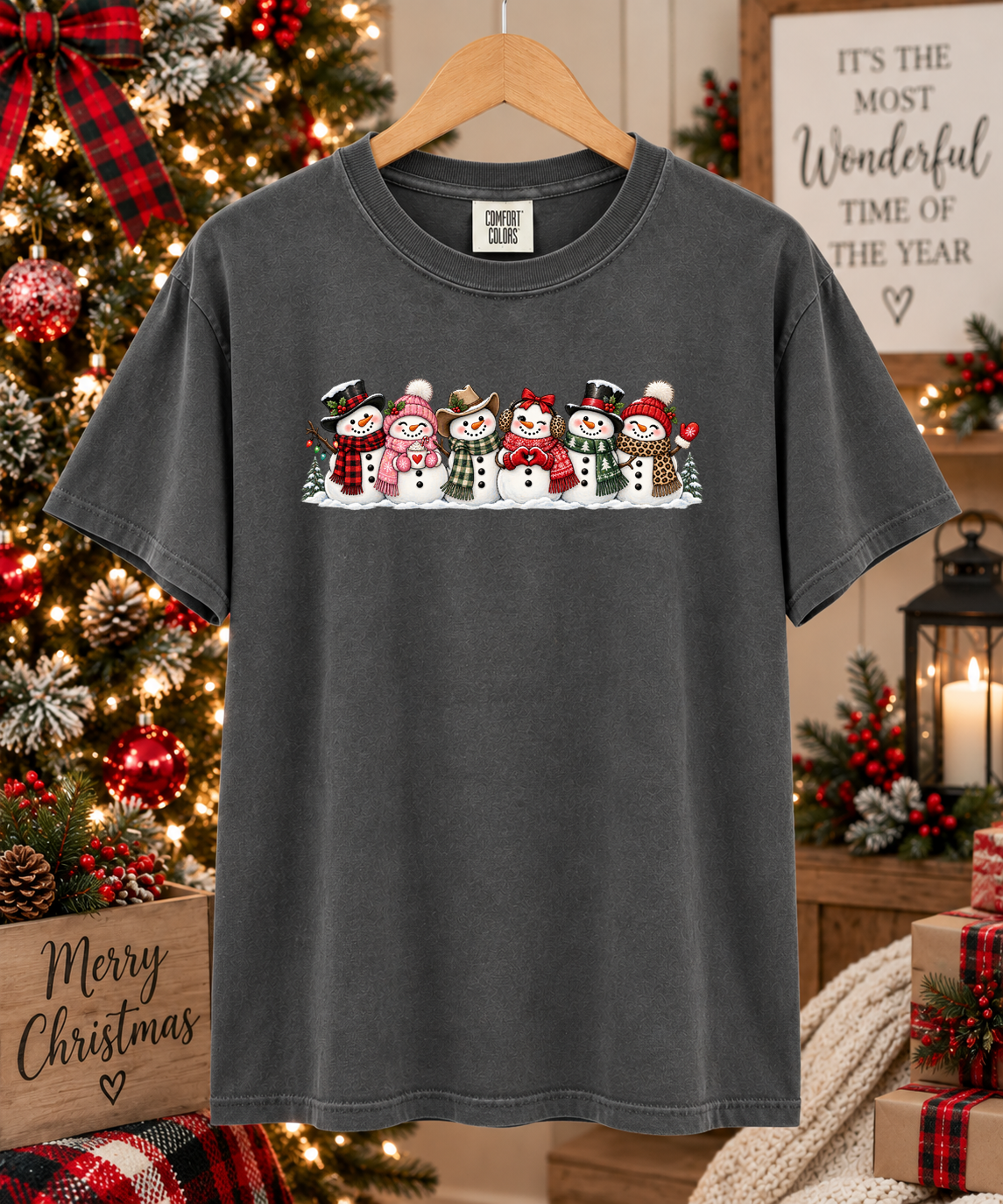 Cute Snowman Christmas Comfort Colors T-Shirt – Festive Snowman Family Holiday Graphic Tee – Cozy Christmas Shirt