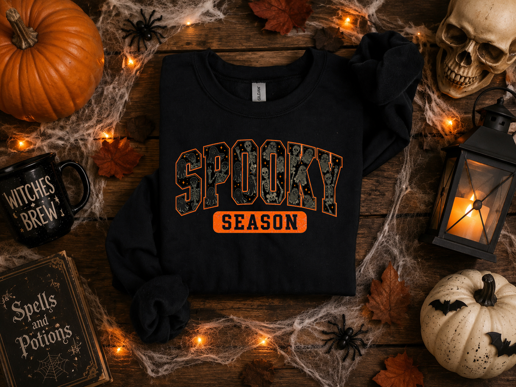 Spooky Season, Halloween, Ghost, Skeleton, Gildan Sweatshirt