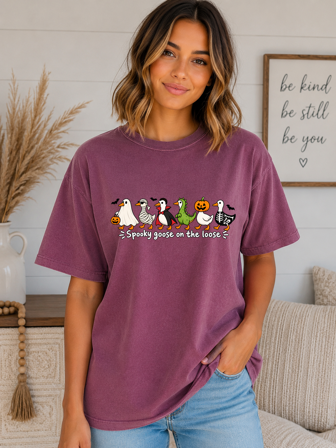 Spooky Goose on the Loose Comfort Colors T-Shirt – Cute Halloween Goose Graphic Tee, Funny Spooky Season Shirt