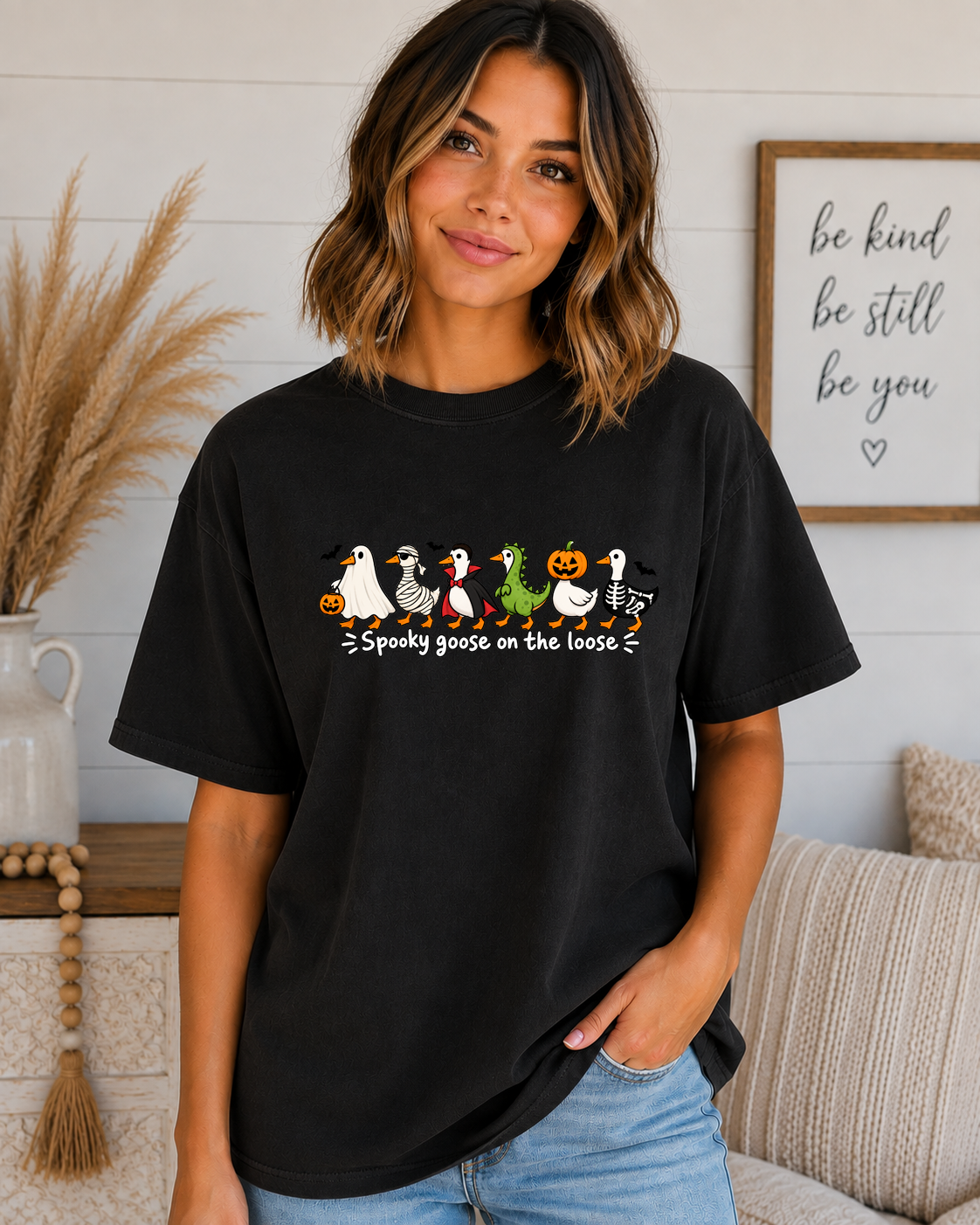 Spooky Goose on the Loose Comfort Colors T-Shirt – Cute Halloween Goose Graphic Tee, Funny Spooky Season Shirt