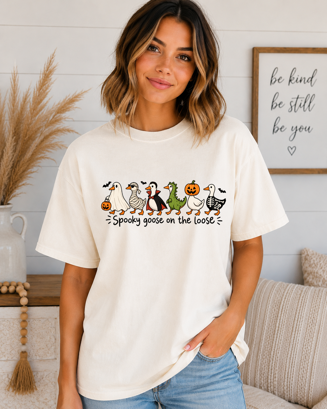 Spooky Goose on the Loose Comfort Colors T-Shirt – Cute Halloween Goose Graphic Tee, Funny Spooky Season Shirt