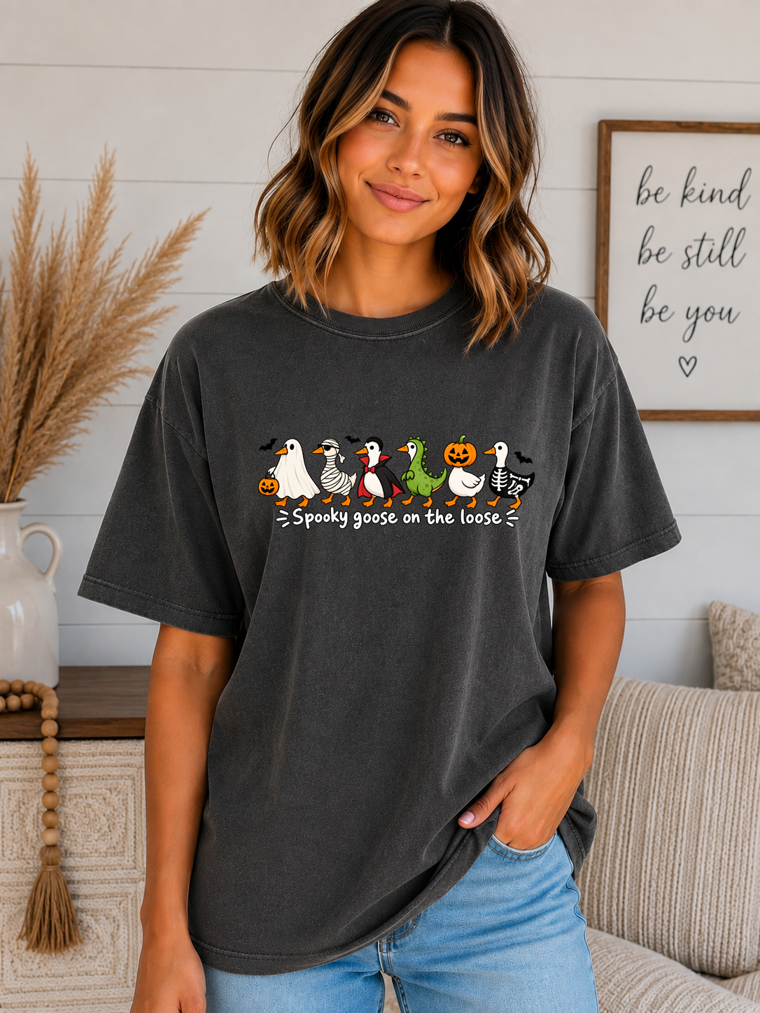 Spooky Goose on the Loose Comfort Colors T-Shirt – Cute Halloween Goose Graphic Tee, Funny Spooky Season Shirt
