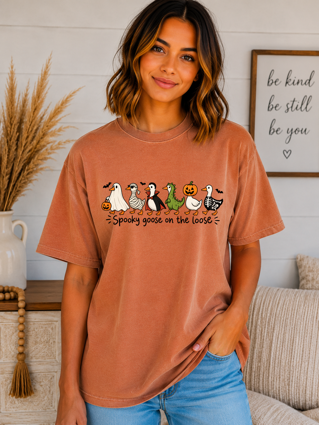 Spooky Goose on the Loose Comfort Colors T-Shirt – Cute Halloween Goose Graphic Tee, Funny Spooky Season Shirt