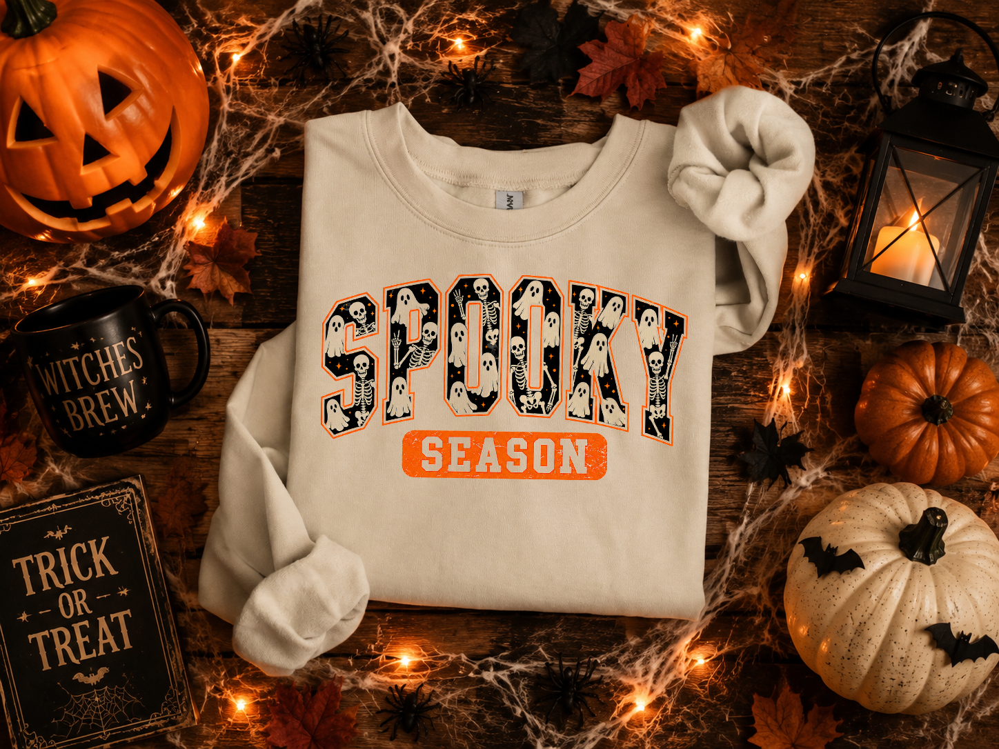 Spooky Season, Halloween, Ghost, Skeleton, Gildan Sweatshirt