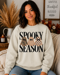 Spooky Season Ghost Gildan Sweatshirt | Camo Leopard & Checkered Halloween Crewneck | Cute Fall Graphic Sweatshirt