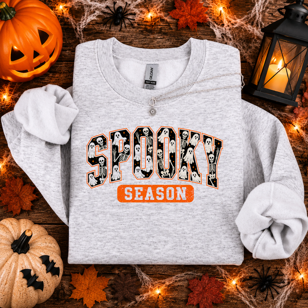 Spooky Season, Halloween, Ghost, Skeleton, Gildan Sweatshirt