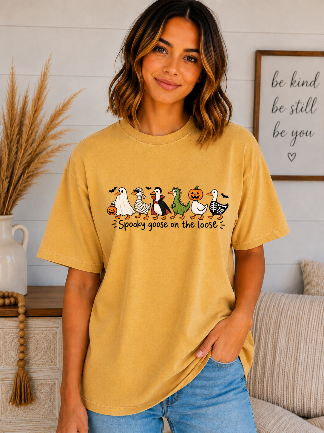 Spooky Goose on the Loose Comfort Colors T-Shirt – Cute Halloween Goose Graphic Tee, Funny Spooky Season Shirt