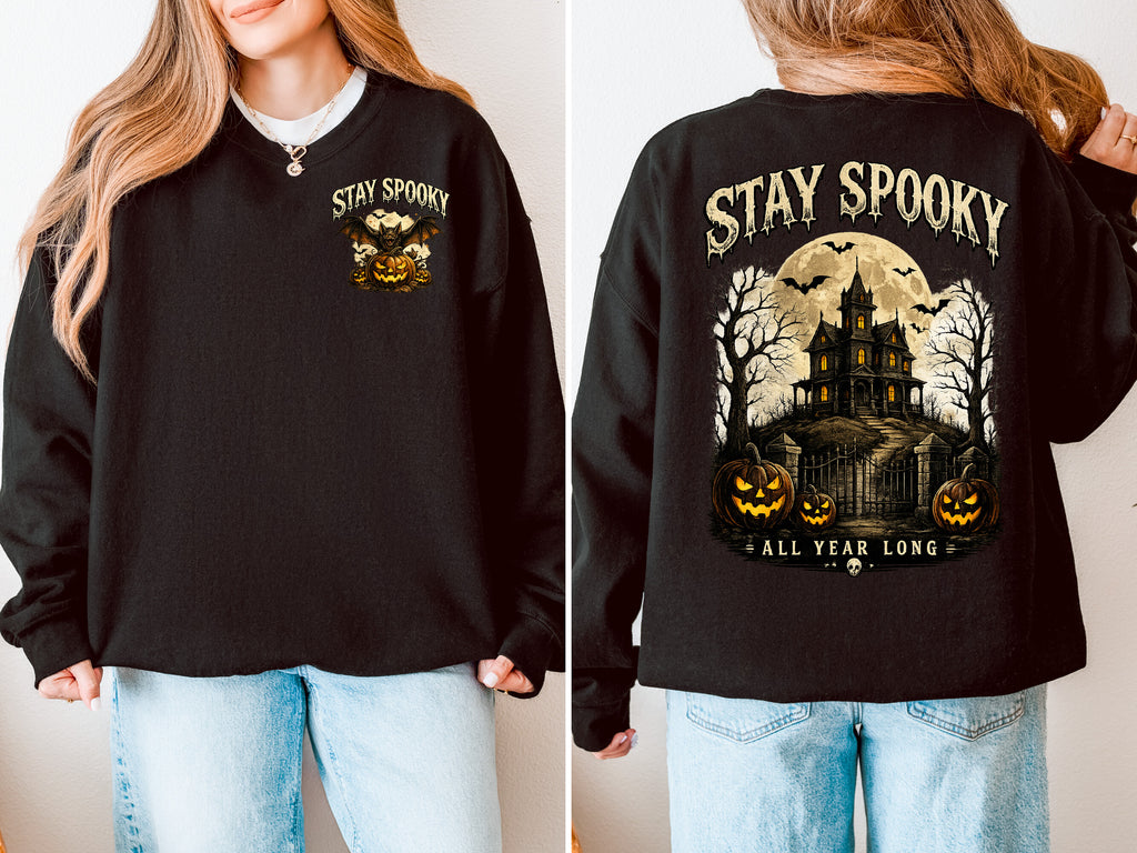 Stay Spooky, Halloween, Spooky, Jack o Lantern, Bat, Gildan Sweatshirt