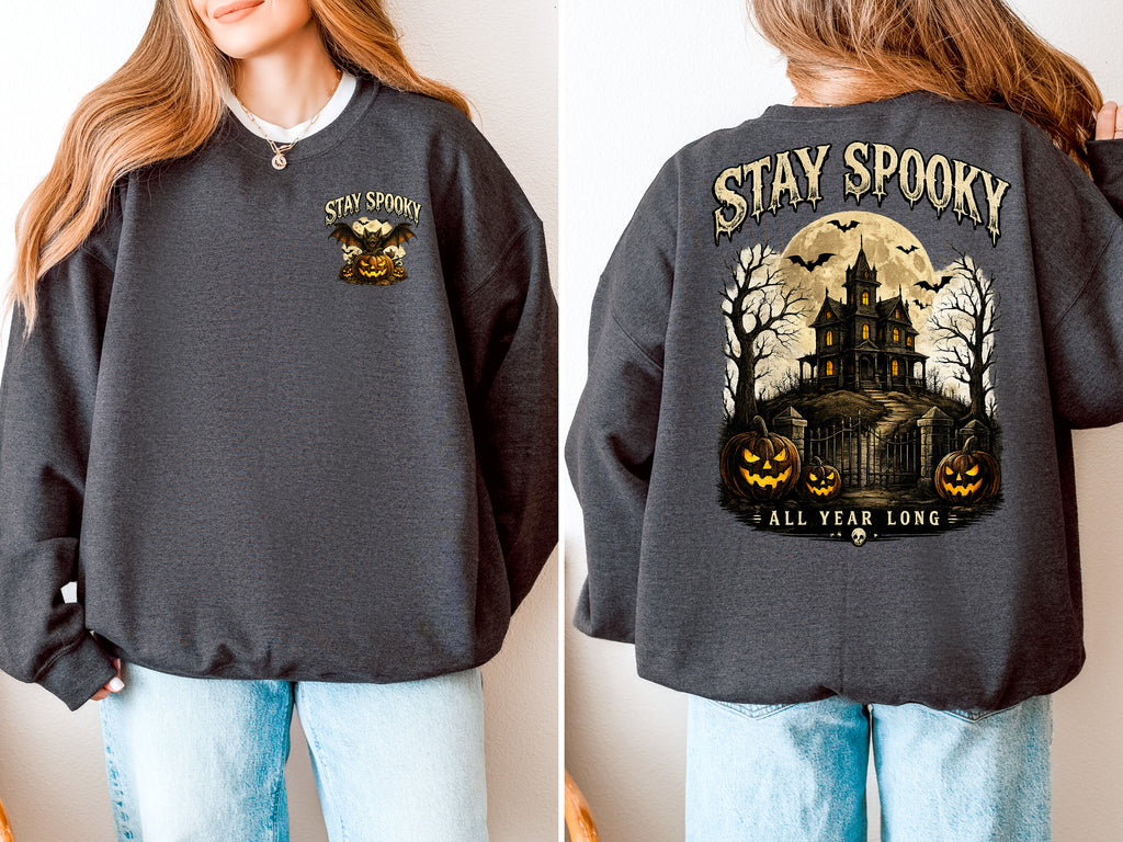Stay Spooky, Halloween, Spooky, Jack o Lantern, Bat, Gildan Sweatshirt