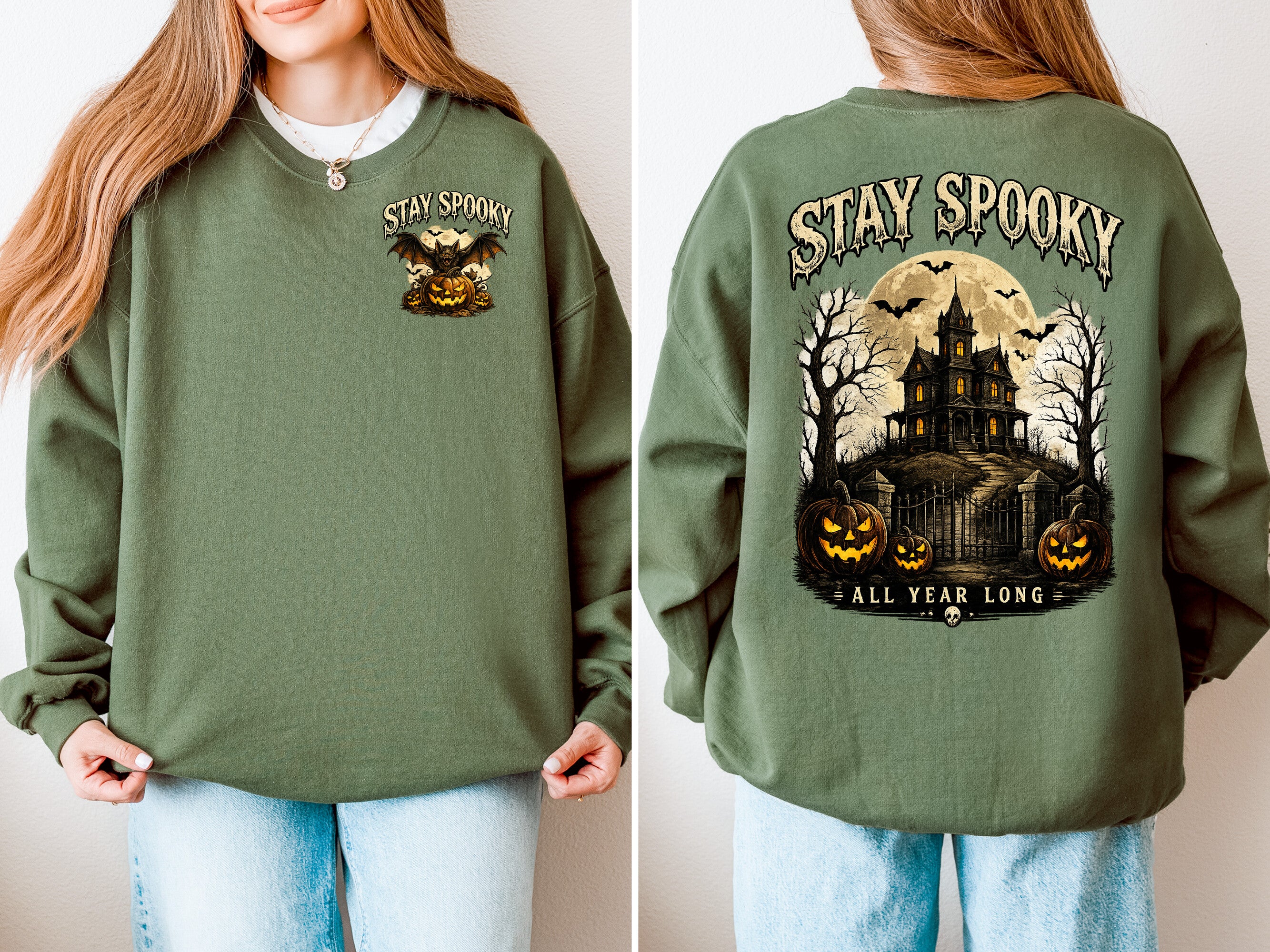 Stay Spooky, Halloween, Spooky, Jack o Lantern, Bat, Gildan Sweatshirt