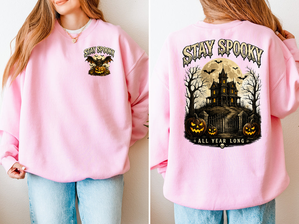 Stay Spooky, Halloween, Spooky, Jack o Lantern, Bat, Gildan Sweatshirt