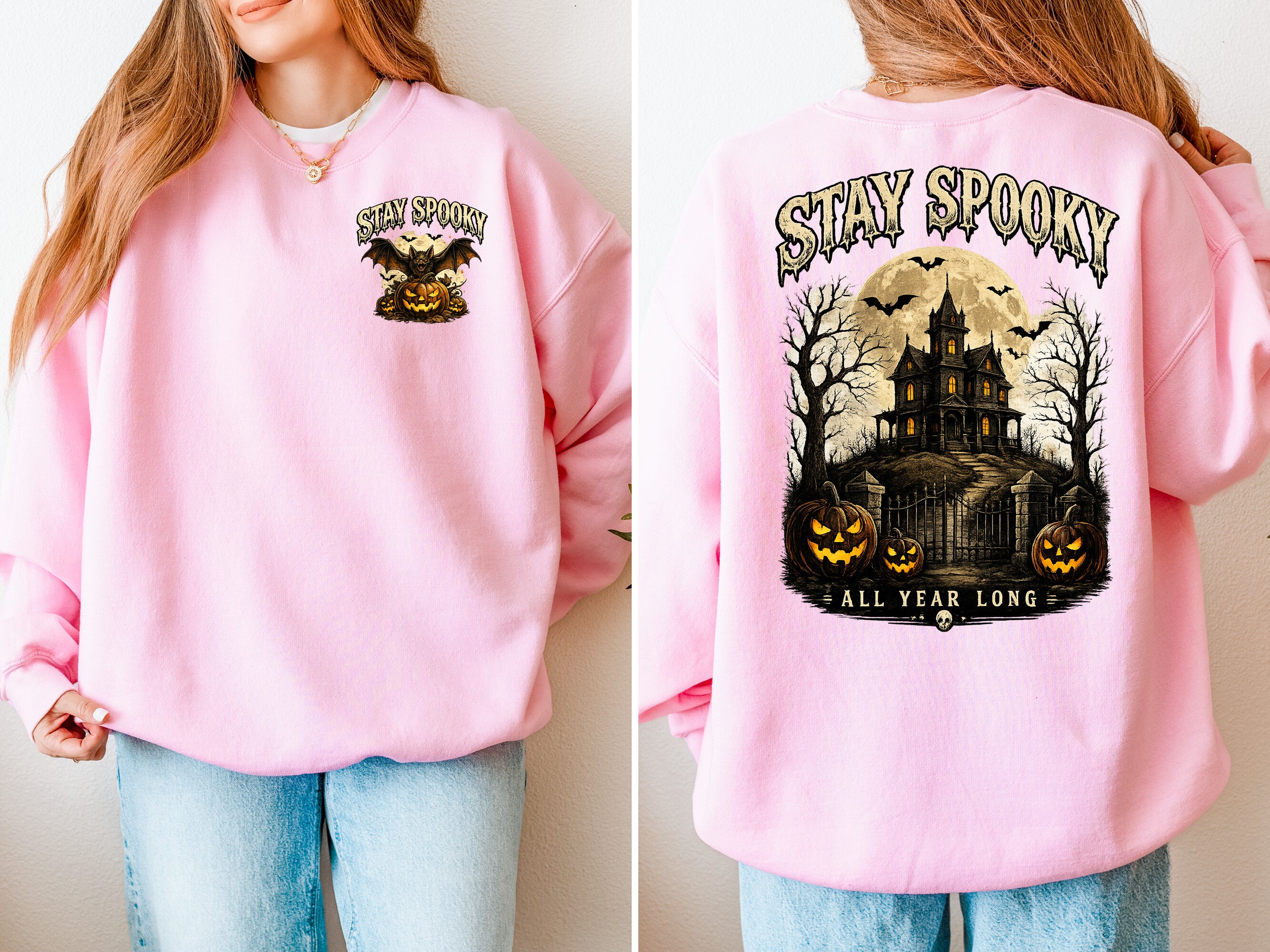 Stay Spooky, Halloween, Spooky, Jack o Lantern, Bat, Gildan Sweatshirt