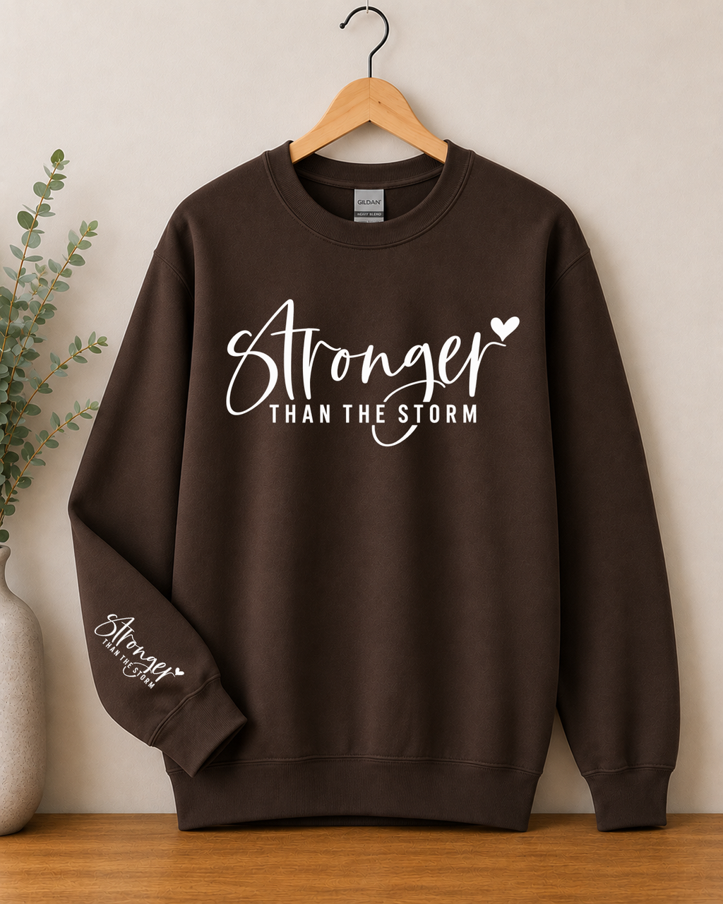 Stronger Than the Storm Gildan Sweatshirt | Inspirational Strength Crewneck | Motivational Graphic Sweatshirt | Encouraging Everyday Wear