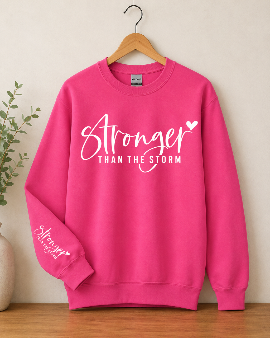 Stronger Than the Storm Gildan Sweatshirt | Inspirational Strength Crewneck | Motivational Graphic Sweatshirt | Encouraging Everyday Wear