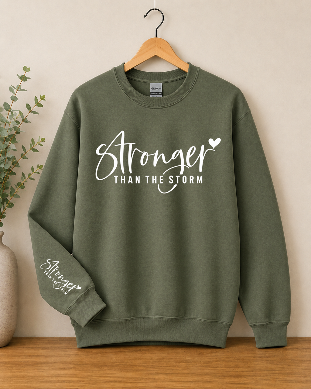 Stronger Than the Storm Gildan Sweatshirt | Inspirational Strength Crewneck | Motivational Graphic Sweatshirt | Encouraging Everyday Wear