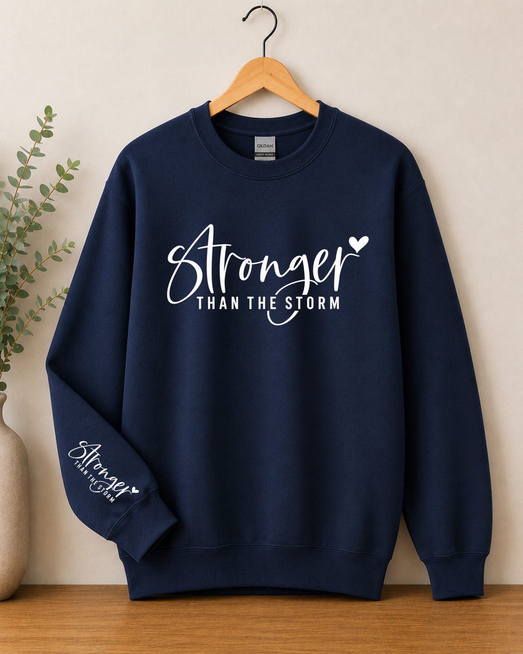 Stronger Than the Storm Gildan Sweatshirt | Inspirational Strength Crewneck | Motivational Graphic Sweatshirt | Encouraging Everyday Wear
