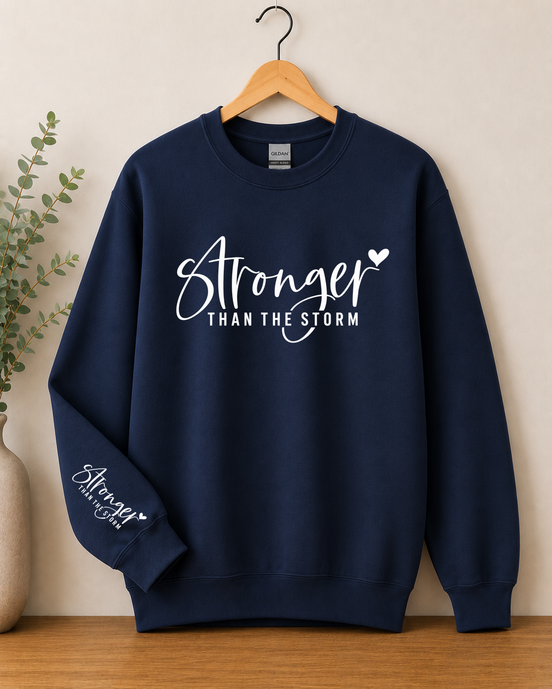 Stronger Than the Storm Gildan Sweatshirt | Inspirational Strength Crewneck | Motivational Graphic Sweatshirt | Encouraging Everyday Wear