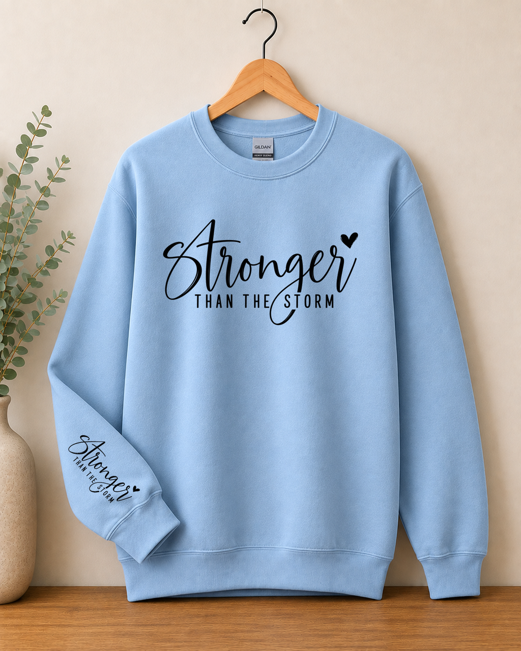 Stronger Than the Storm Gildan Sweatshirt | Inspirational Strength Crewneck | Motivational Graphic Sweatshirt | Encouraging Everyday Wear
