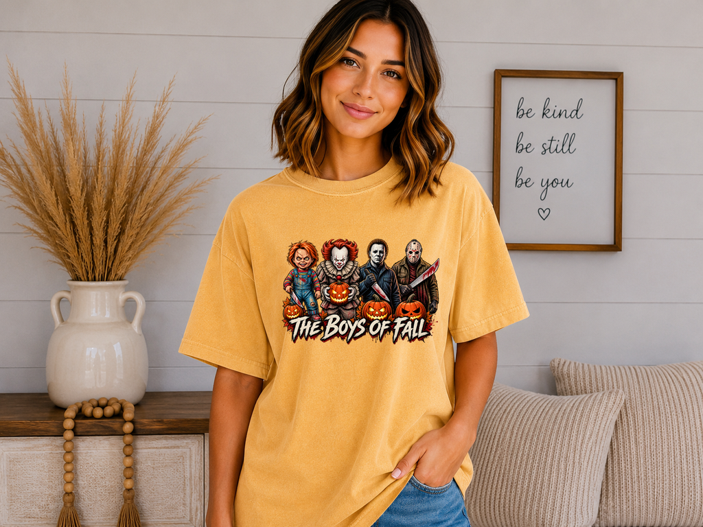 The Boys of Fall Comfort Colors T-Shirt – Horror Icons Halloween Graphic Tee, Spooky Season Shirt