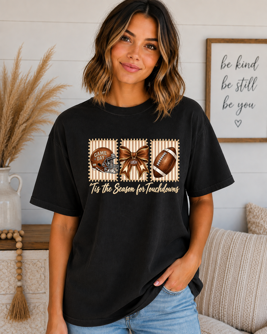 ’Tis the Season for Touchdowns Comfort Colors T-Shirt | Cute Football Game Day Tee | Fall Football Bow Shirt