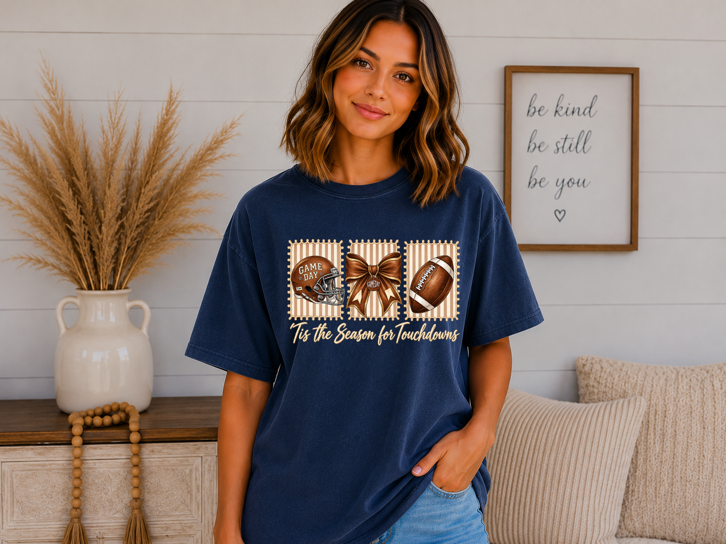’Tis the Season for Touchdowns Comfort Colors T-Shirt | Cute Football Game Day Tee | Fall Football Bow Shirt