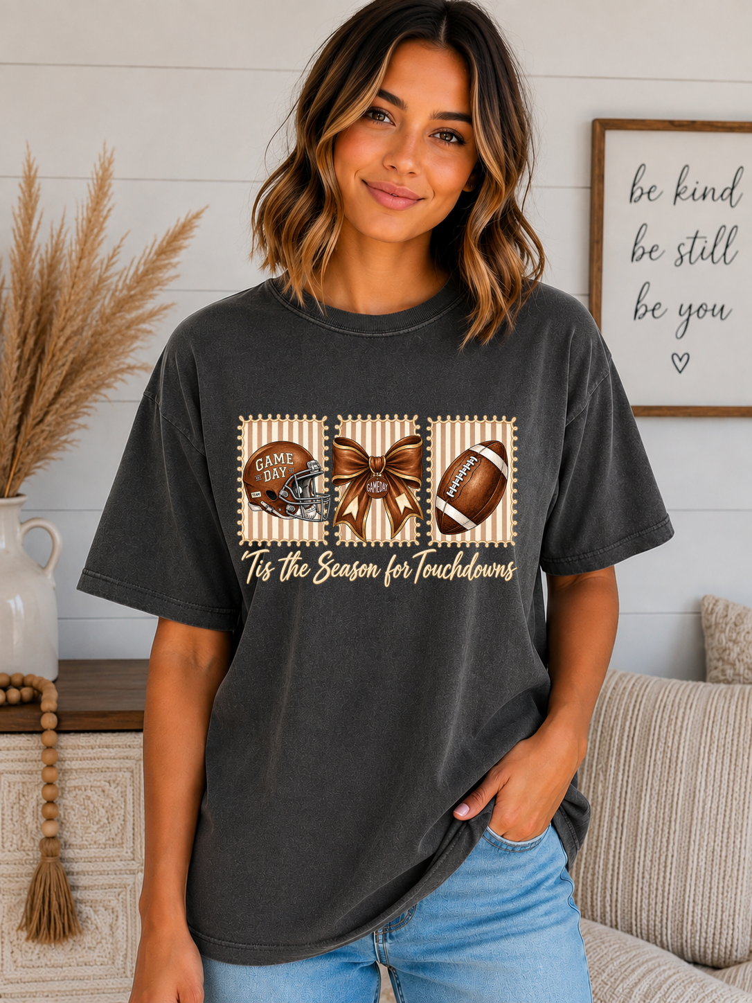 ’Tis the Season for Touchdowns Comfort Colors T-Shirt | Cute Football Game Day Tee | Fall Football Bow Shirt