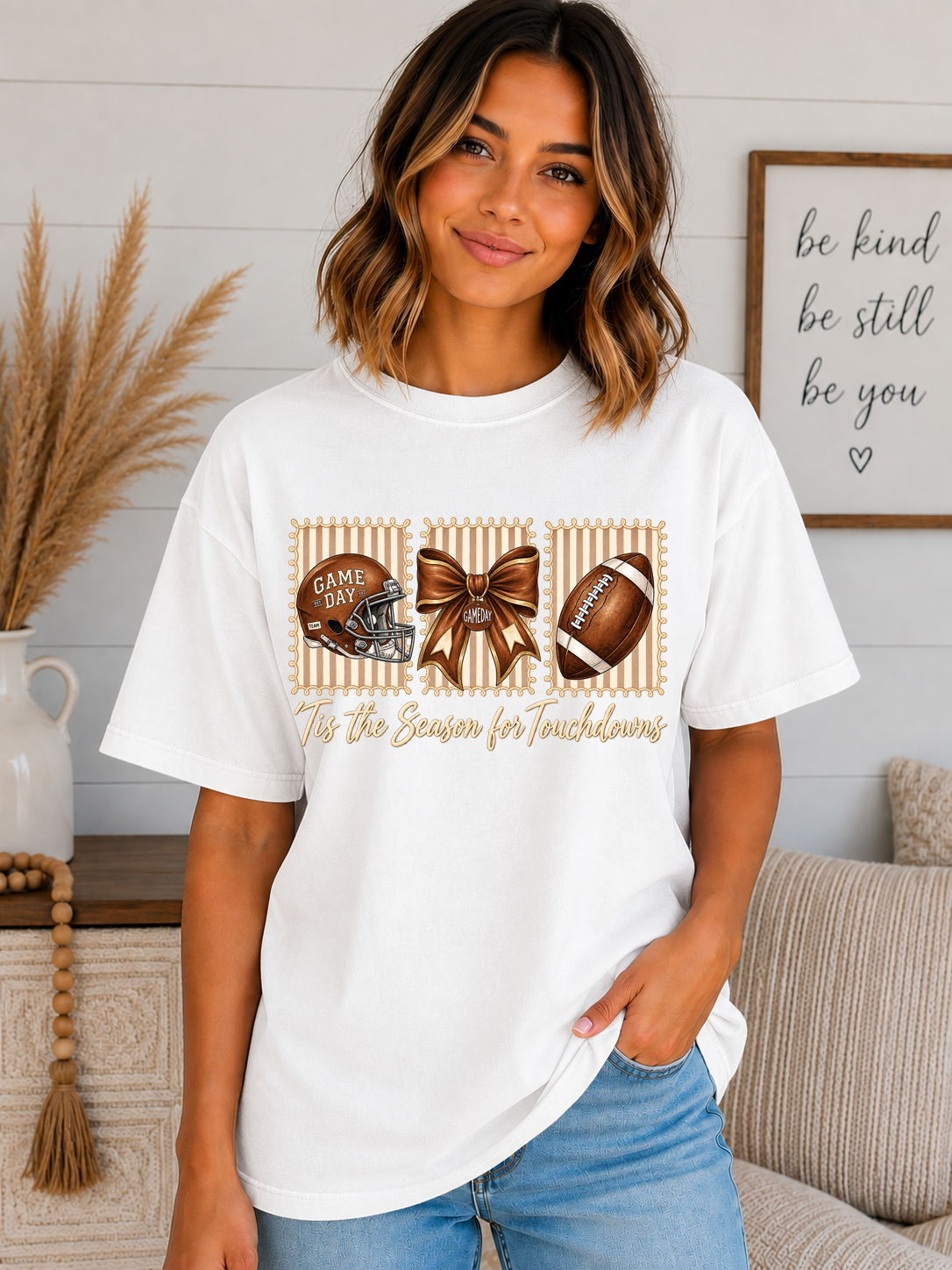 ’Tis the Season for Touchdowns Comfort Colors T-Shirt | Cute Football Game Day Tee | Fall Football Bow Shirt